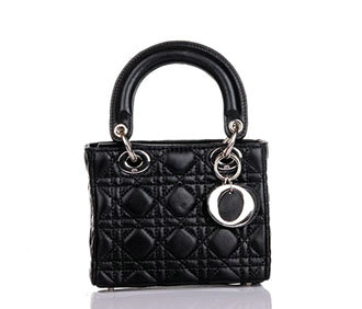 mini lady dior lambskin leather bag 6321 black with silver hardware - Click Image to Close